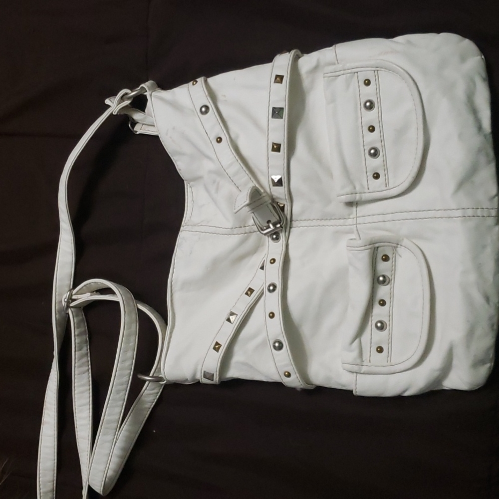 White silver studded shoulder bag